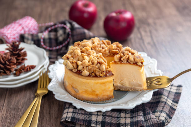 Apple crumble cheesecake stock photo