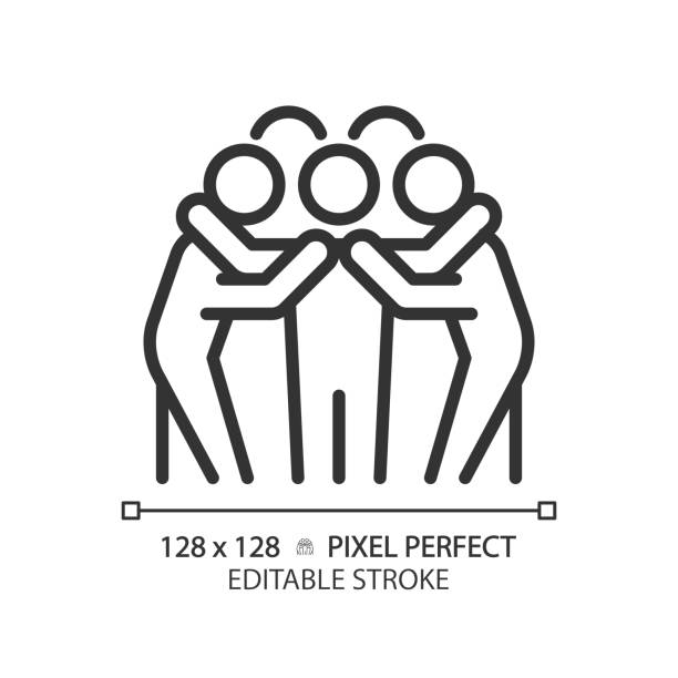 Team huddle linear icon Team huddle linear icon. Unity in sports. Team game. American football. Motivation for players. Strategy discussion. Thin line illustration. Contour symbol. Vector outline drawing. Editable stroke dedication stock illustrations