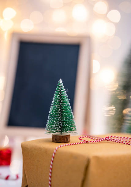 istock Closeup image of small Christmas tree with copy space for greeting text 1864642756