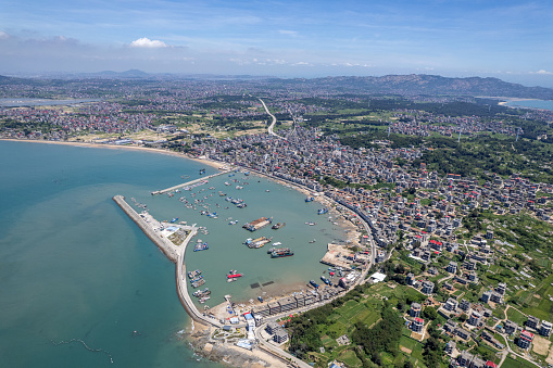 Bird's-eye view of traditional fishing villages and fishing ports