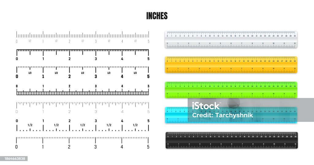 Measuring Regular Scale Realistic Plastic Rulers With Black Inch Scale For Measuring Length Or ...