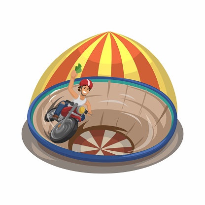 The Wall of Death Attraction Thrilling Motorcycle Stunt Show Cartoon illustration Vector