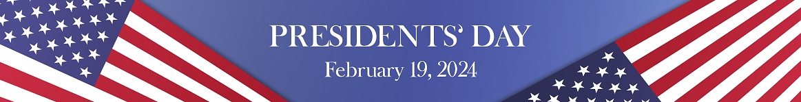 Presidents Day 2024 February 19. Vector banner with American flag. USA national holiday web header.