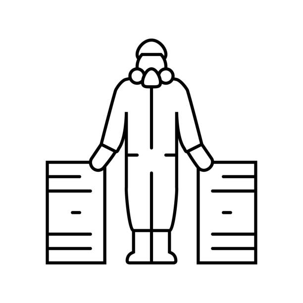 hazardous materials handling line icon vector illustration hazardous materials handling line icon vector. hazardous materials handling sign. isolated contour symbol black illustration laboratory technician icon stock illustrations