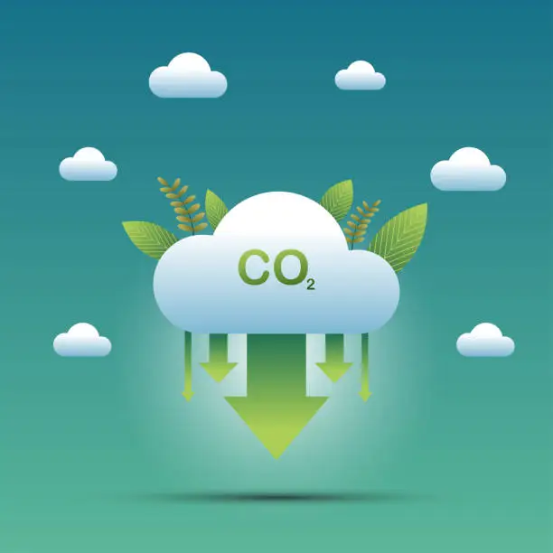 Vector illustration of CO2 neutral. Net zero emission concept. Reduction of carbon dioxide emission.