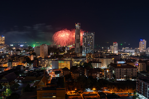 A fireworks display over the cityscape of Pattaya, Chonburi province in Thailand Southeast Asia