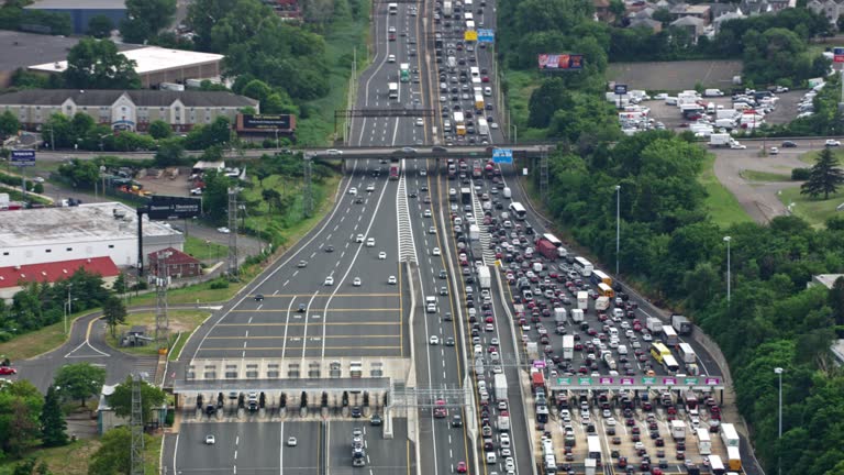 AERIAL Highway toll gate in New Jersey, USA