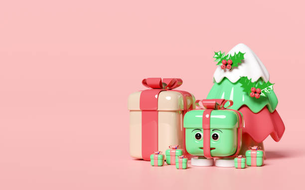 istock gift box character with christmas tree. merry christmas and happy new year, 3d render illustration 1864728625