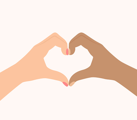 Multiracial Hands Making A Heart Shape. Love, Relationship, Diversity And Charity Concept