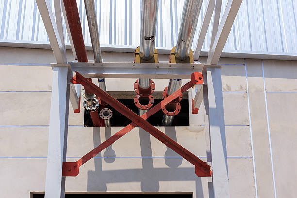 istock Steel pipe in factory construction site 186473822