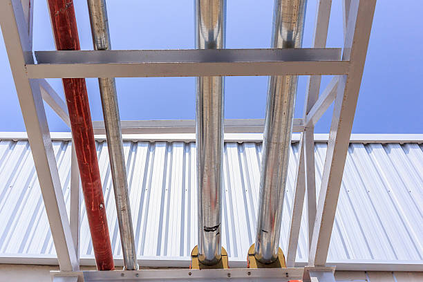 istock Steel pipe in factory construction site 186474084