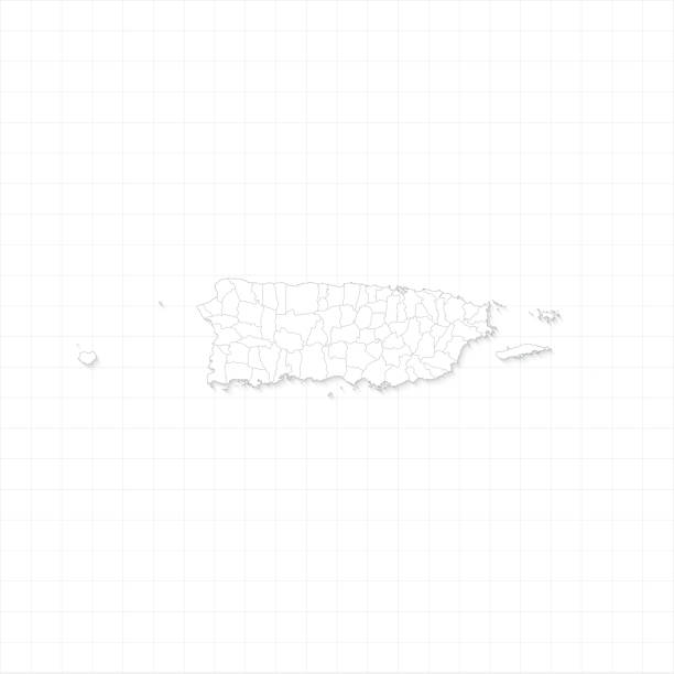 puerto rico karte mit ländergrenzen, dünner schwarzer umriss auf weißem gitterpapierhintergrund. hochdetaillierte karte infografik vektor illustration eps10 - puerto rico map vector road stock-grafiken, -clipart, -cartoons und -symbole