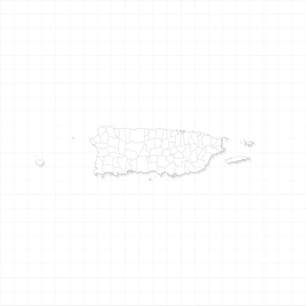 mapa puerto rico z granicami państw, cienki czarny kontur na białym tle papieru siatkowego. szczegółowa mapa infografika ilustracja wektorowa eps10 - puerto rico map vector road stock illustrations