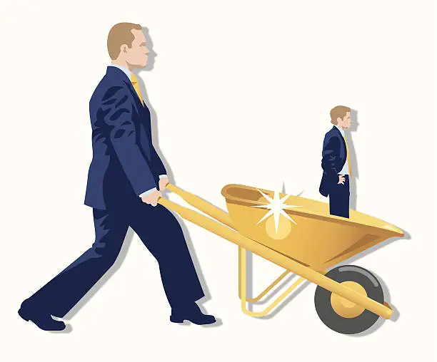 Vector illustration of golden wheelbarrow