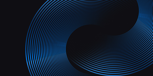 Dark blue abstract background with glowing circle curve geometric lines. Modern shiny blue lines pattern. Futuristic technology concept