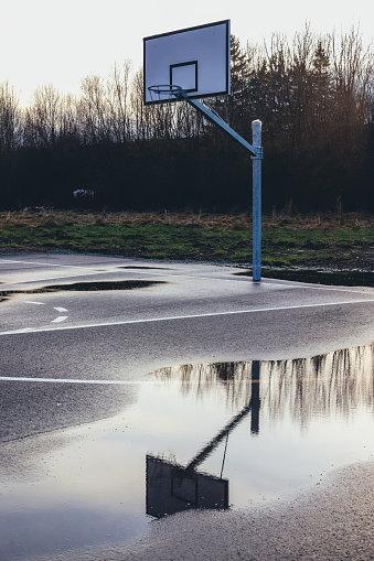 Basketball court on a rainy day with no people in Lower Silesia