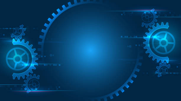 istock Futuristic high tech concept. Business and industry internet banner. The mechanism consisting of gears on a blue background for the presentation. Cogwheel for science experiment presentation. 1864858631