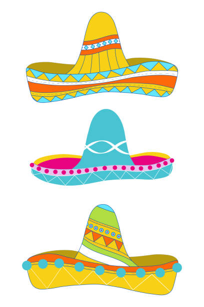 istock Set of vector illustration: Mexican and Spanish tradition hat sombrero. Festive isolated objects for national holiday and events decoration 1864866504