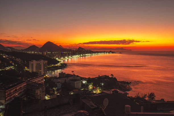 View of Ipanema at sunrise from Vidigal