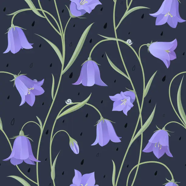 Vector illustration of Bellflowers pattern dark