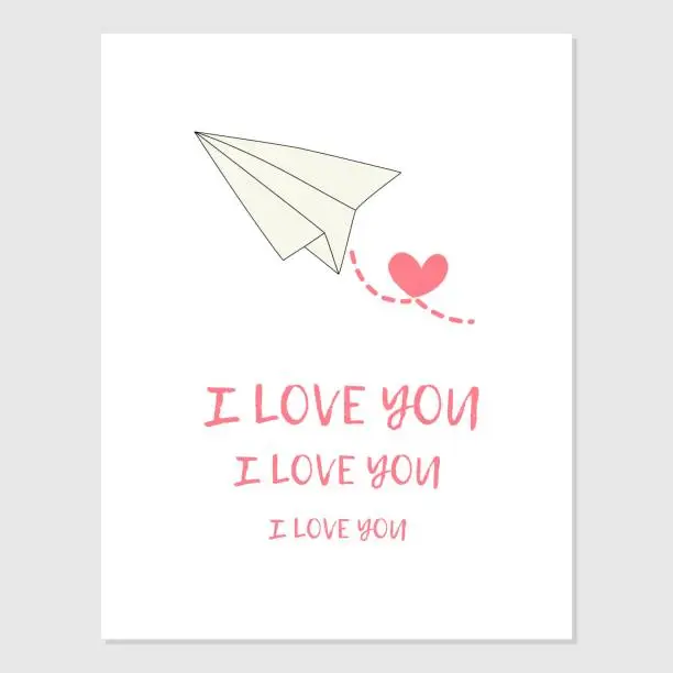 Vector illustration of Paper airplane and pink heart