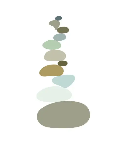 Vector illustration of Zen stone cairns in simple abstract doodle style vector illustration, relax, meditation yoga concept, boho color stone pyramid for making banner, poster, card, print, wall art