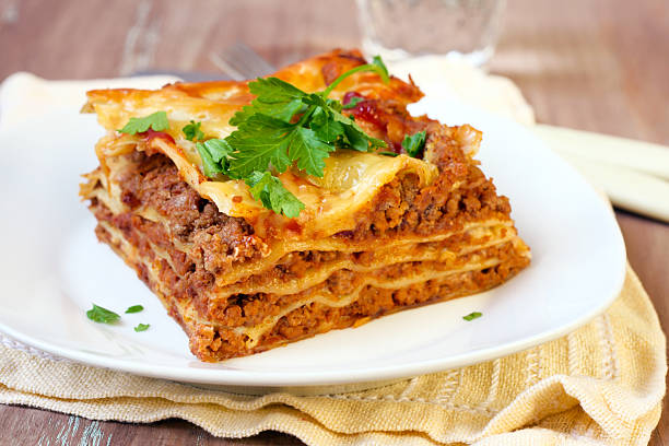 istock Piece of homemade lasagna 186490572