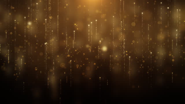 Glittering gold particle background greeting merry Christmas footage with lens flare shinning light.