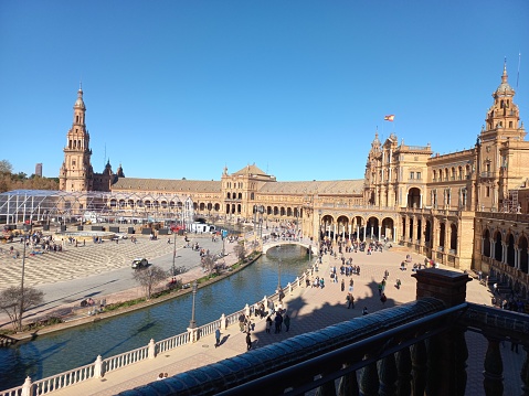 Seville, Spain. November 15, 2014. Three tourists visit the beautiful \