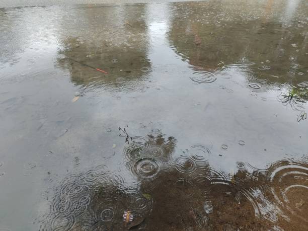 istock Water reflection and small waves of raindrops. 1864978700