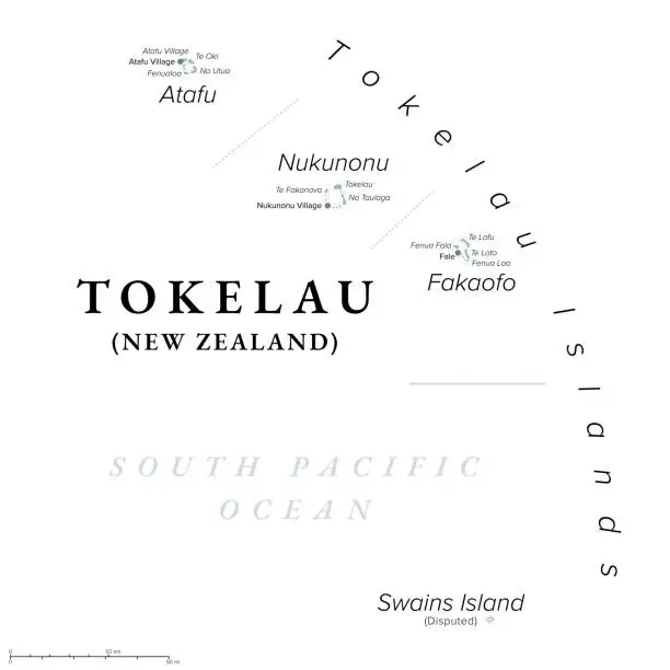 Vector illustration of Tokelau, dependant territory of New Zealand, gray political map