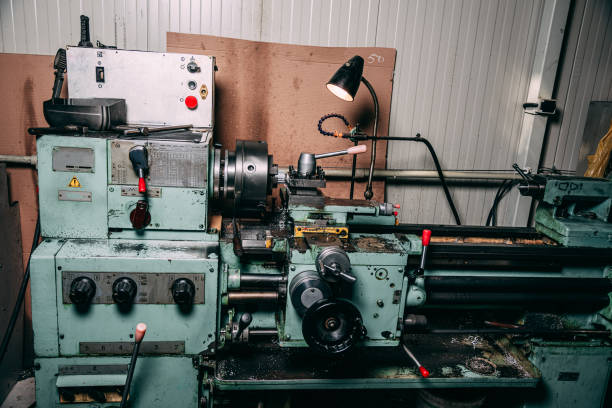 istock Metal processing technology on a vintage metal cutting machine 1865019779
