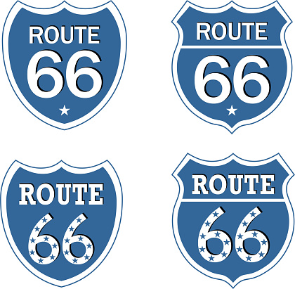 Historic road sign design, Route Sixty Six or Route 66. The design has a classic nuance to represent an area that has a lot of history