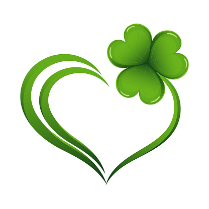 Heart with colorful clover leaf, shamrock. Logo, icon. St. Patrick's day illustration, vector