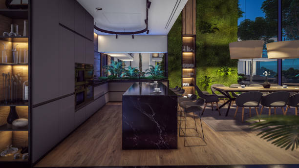 istock 3d rendering of expensive cozy interior with green walls in night 1865065189
