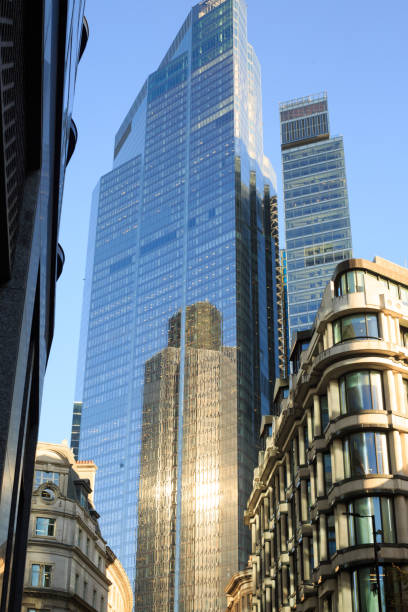 London Skyscraper - reflected onto another building stock photo