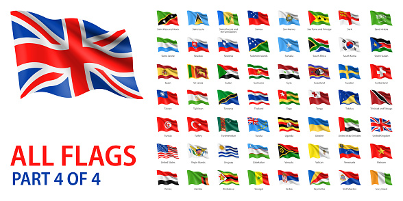 Realistic Waving Vector Flags Set. All Flags (part 4 of 4) Isolated on White Background
