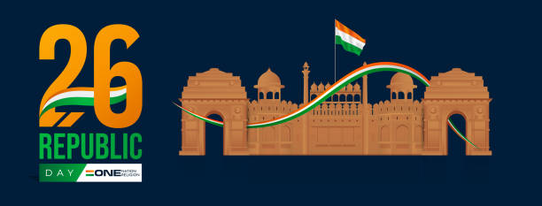 ilustraciones, imágenes clip art, dibujos animados e iconos de stock de 75º día de la república india, celebración del 26 de enero publicación en redes sociales, web benner, deseos de estado - india gate gateway to india mumbai