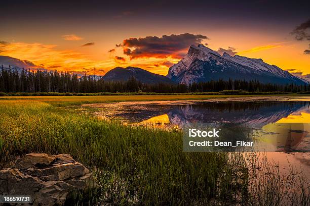 Vermillion Lakes Sunrise Near Banff Stock Photo - Download Image Now - Alberta, Banff National Park, Banff