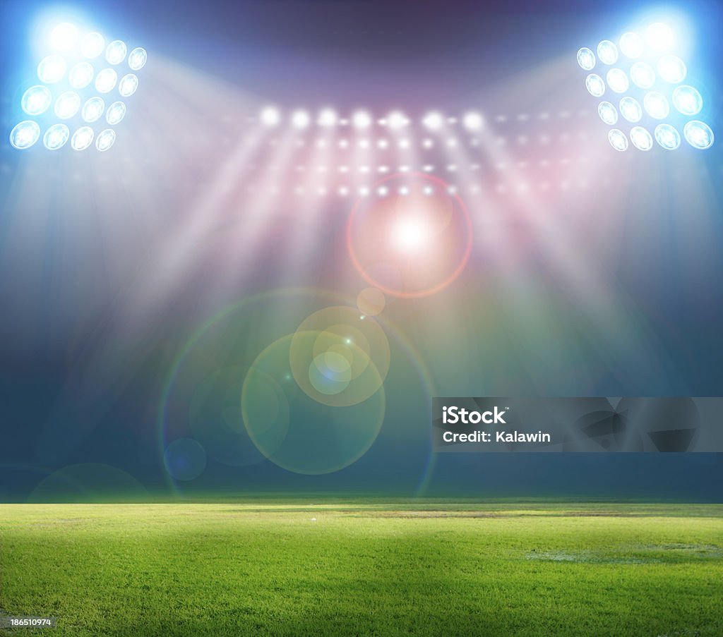 lights lights at night and stadium Soccer Field Stock Photo