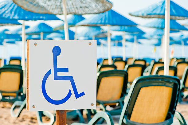 istock sign wheelchair close-up on the beach 186516115