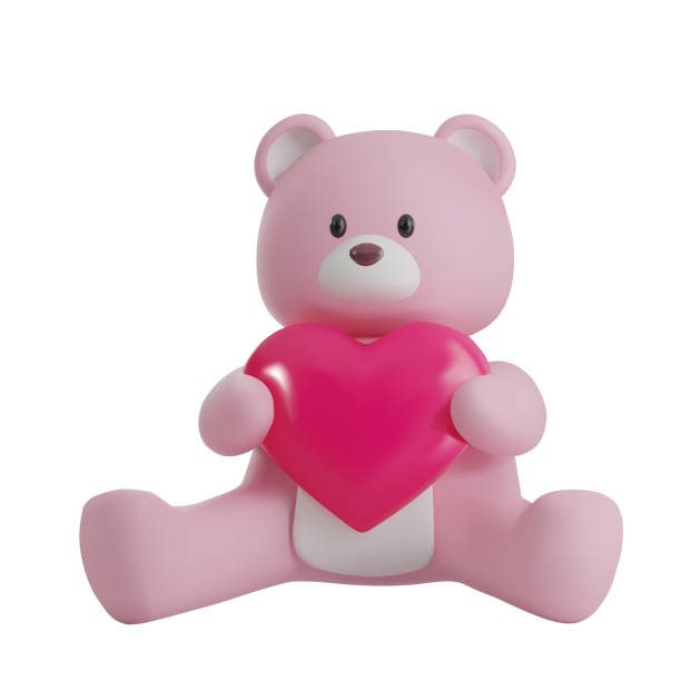 istock render of a pink teddy bear holding a heart. Vector 3D illustration on isolated white background 1865168225