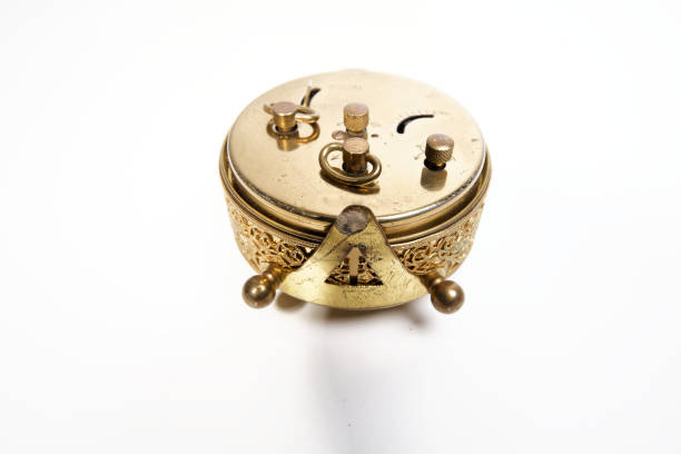 istock an old golden analog alarm clock with mechanical movement 1865174588