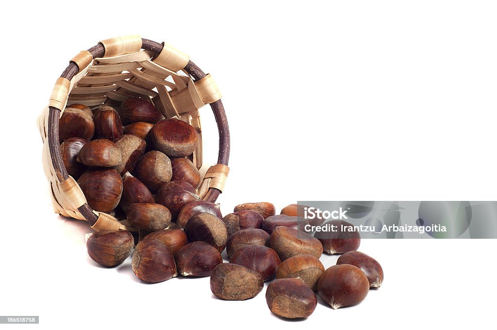 basket of chestnuts, autumn fruits, isolated on white Autumn Stock Photo