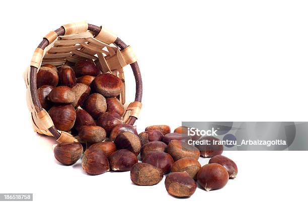 Basket Of Chestnuts Autumn Fruits Isolated On White Stock Photo - Download Image Now