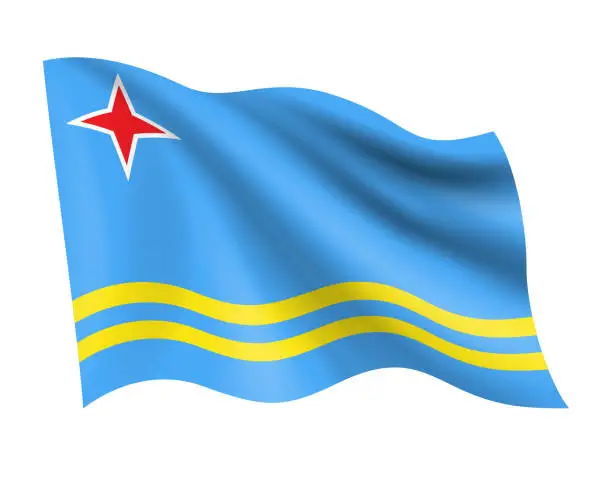 Vector illustration of Aruba - vector waving realistic flag. Flag of Aruba isolated on white background