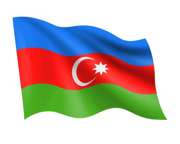 Vector illustration of Azerbaijan - vector waving realistic flag. Flag of Azerbaijan isolated on white background