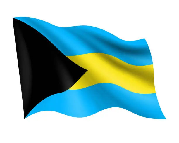 Vector illustration of Bahamas - vector waving realistic flag. Flag of Bahamas isolated on white background