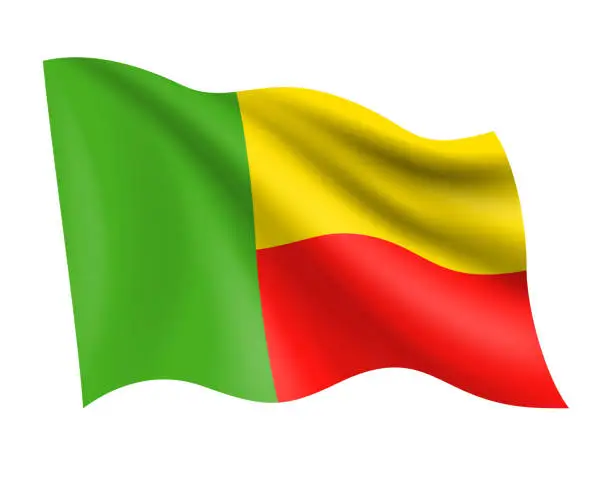 Vector illustration of Benin - vector waving realistic flag. Flag of Benin isolated on white background