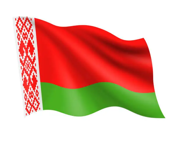 Vector illustration of Belarus - vector waving realistic flag. Flag of Belarus isolated on white background